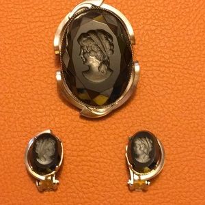 Reverse Cameo Brooch and Clip On Earings